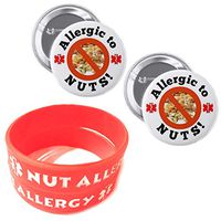 Nut Allergy Bracelets for Kids RED 2pcs Toddler Size/Allergic to Nuts Button Pin 2pcs Medical Alert Bracelets Buttons