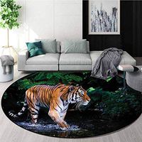 RUGSMAT Safari Modern Machine Washable Round Bath Mat,Wild Jungle Tiger Tree Coffee Table Mat Non-Skid Living Room Carpet Round-55