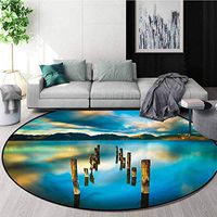 RUGSMAT Turquoise Modern Machine Washable Round Bath Mat,Clouds Ocean Nature Coffee Table Mat Non-Skid Living Room Carpet Round-51