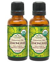 US Organic 100% Pure Lemongrass Essential Oil - USDA Certified Organic - 30 ml - Pack of 2 - w/Improved caps and droppers (More Size Variations Available)