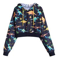 Women's Casual Sweatshirt Dinosaur Print Long Sleeve Hooded Pullover Sweatshirts Tops Blouse T-Shirt