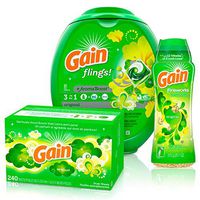 Gain Flings Laundry Detergent Pacs with Gain Fireworks in-Wash Scent Booster & Gain Dryer Sheets, Original, 240 Count