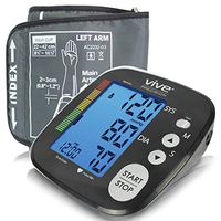Vive Precision Blood Pressure Machine - Heart Rate Monitor - Automatic BPM Sphygmomanometer Heartbeat Measurements For Hypertension Diagnosis, Accurate Pulse Readings - With Upper Arm Cuff (Black)