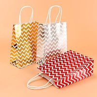12Pcs Premium Assorted Gold Metallic Foil Gift Bags, Stripe Chevrons Patterns, Gift Wrapping Set for Christmas, Wedding, Birthday Party,Gift Giving