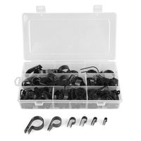 200pcs Black Nylon Plastic R-Type Cable Clamp Clips Fasteners Assortment for Cable Conduit Tubing Sleeving, 6 Sizes 5-28mm