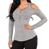 Makeupstore Women's Hoodies and Sweatshirts Rainbow Sleeve Sweatshirt Women's Slim O-Neck Off Shoulder Long Sleeve Zipper Tops T-Shirt Gray Blouse (Gray, L)