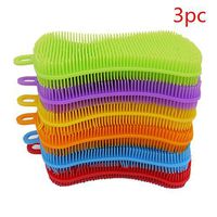 Multi-Purpose Silicone Dishes Scrubber,Kitchen Cleaning Brush & Bath Brush，Colors Random (3PCS)