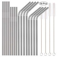 YIHONG Set of 16 Pcs Reusable Metal Straws, 10.5inch 8.5inch Extra Long,6 mm Wide Stainless Steel Drinking Straws Fit for 20 24 30 oz Tumblers