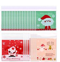 300pcs Christmas Cellophane Candy Bags OPP Self-Adhesive Candy Cookie Bags Christmas Snacks Bags Xmas Holiday Goody Gift Bags