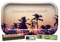 Zig Zag Organic Hemp King Size, RAW 110mm Roller and Quintessential Organic Hemp Tips with Rolling Paper Depot Rolling Tray (Retro Palms) - 4 Item Bundle