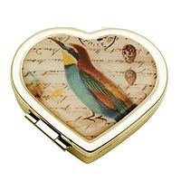 Pill Case Pill Box Decorative Pill Cases with Mirror Travel Medicine Boxes Metal Small Heart Container Jewelry Organizer Holder for Purse Pocket (Bird)