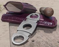 RawX - Red Embossed Crocodile Style Leather 2 Tubes Cigar Case Humidor w/ Cutter - Red