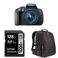 Canon EOS Rebel T5i EF-S 18-55 IS STM Kit + AmazonBasics DSLR Bag and 128 GB Lexar Memory Card