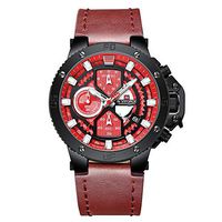 Festnight 9159 Man Quartz Watch Waterproof Outdoor Chronograph Minute Second 1/10 Second Hand Dials Hourglass Design Leather Strap Hardened Mineral Glass Male Wristwatch