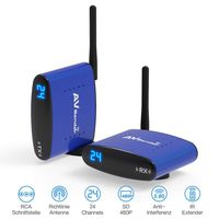 Wireless Audio Transmitter & Receiver,PAKITE 5.8GHz 24 Channels with IR Remote Extender,Support 480P 200M Transmission Wireless RCA Video & Audio Sender for Satellite DVD to TV Home Use