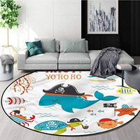Kids Round Area Rugs Super Soft Living Room,Nautical Pirates Funny Design Perfect for Any Room, Floor Carpet Diameter-31
