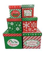 6 Christmas Gift Boxes w/ Lids Nesting Tiered Cubes for Display or Presents