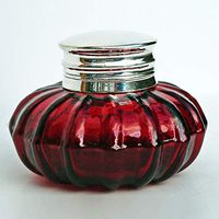 Treasure Gurus Antique Style Ruby Red Glass Inkwell Writing Desk Ink Well