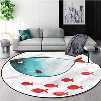 RUGSMAT Kids Modern Flannel Microfiber Non-Slip Machine Round Area Rug,Cute Chubby Fish Underwater Coffee Table Mat Non-Skid Living Room Carpet Round-59