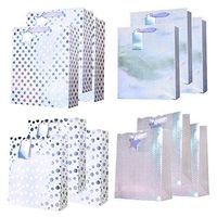 UNIQOOO 12Pcs Premium Assorted Silver Metallic Gift Bags Bulk,Ribbon Handle,Message Tags,Recyclable Paper Heavy Duty, Retail Shopping, Mother’s Day,Wedding,Baby Shower, Birthday Large 12.5x10.5x4 inch