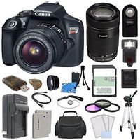 Canon EOS Rebel T6 DSLR Camera with 18-55mm Lens (USA Warranty) + Canon EF-S 55-250mm f/4-5.6 IS STM Lens + Extra Battery + Charger + 16GB + Remote + Tripod + Case + Flash + Card Reader + HDMI Bundle