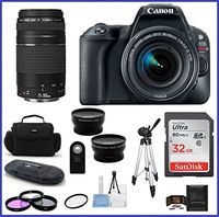 Canon EOS Rebel SL2 DSLR Camera with 18-55mm Lens (Black) & 75-300mm Lens Bundle: Includes: 32GB SDHC Class 10 Memory Card + Auto Power Flash + 58mm Telephoto & Wide Angle Lenses and More