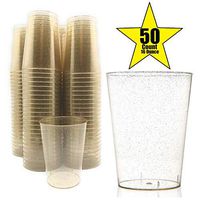 50 Count Hard Plastic 16-Ounce Party Cups/Old Fashioned Tumblers Ideal for Home, Office, Bars, Wedding, Bridal and Baby Shower, Birthday, Retirement, Anniversary, Parties (Gold Glitter)