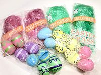 Easter Bundle - Cellophane Grass (2 bags of each color - Green & Pink), 16 Printed Fillable Eggs