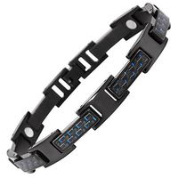Titanium Magnetic Therapy Bracelet Black with Blue Carbon Fibre Size Adjusting Tool and Gift Box Included By Willis Judd
