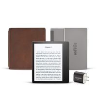All-new Kindle Oasis Essentials Bundle including Kindle Oasis (Graphite, Special Offers), Amazon Premium Leather Cover, and Power Adapter