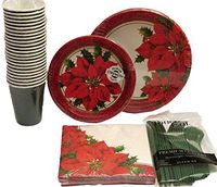 Christmastime Party Supply Bundle for 8 Guests - Dinner & Luncheon Plates, Luncheon Napkins, Cups, Assorted Cutlery (5 Items)