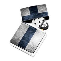 Finland Flag - White Lighter Windproof Flip-Top Refillable with tin Gift Box
