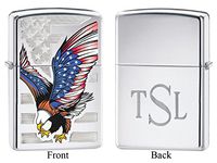 Personalized Zippo Eagle Flag High Polish Chrome Lighter with Free Roman Monogram