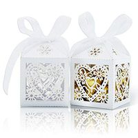COTOPHER 100 Pack Love Heart Laser Cut Candy Boxes Wedding Party Favor Boxes Small Gift Boxes for Wedding Bridal Shower Baby Shower Birthday Party (100, White)