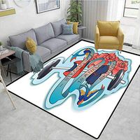 Fitness Nautical Area Rug Bedroom, Strong is a New Skinny Artistic Composition Birds Flowers Barbell, Fashionable High Class Living Bedroom Rugs(8'x 10')