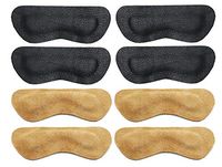 Premium Leather Heel Pads Grips Liners Inserts for Shoes Too Big,Unisex Prevent blisters，Shoe Filler Improved Shoe Fit and Comfort, 4Pair-0.28inch(2Black+2Khaki) … …