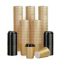 Fineiva Disposable Coffee Cups with Lids, 12oz, 100 Pack, To Go Hot Coffee Cups, Luxury Party Paper Cups for Hot or Cold Drinks, Double Insulated, Champagne Gold