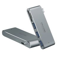 USB C HUB, Type C Adapter with SD & Micro SD Card Reader, 3 USB 3.0 Ports for MacBook 12" New MacBook Pro ChromeBook and More Compatible Type-C USB 3.1 Thunderbolt 3 Port (Silver)