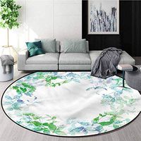 Mint Print Area Rug,Spring Wreath Watercolor Non-Slip Bathroom Soft Floor Mat Home Decor Round-59