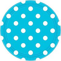 Amscan 551537.54 Tableware Collection, Dots Round Plates Party Supplies, 9", Caribbean/White