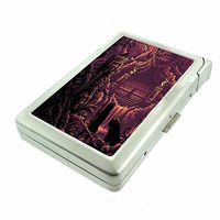 Wolf Tomb Ruins Em1 Hip Silver Cigarette Case With Built In Lighter 4.75" X 2.75" Id Holder Metal Wallet RFID Protection