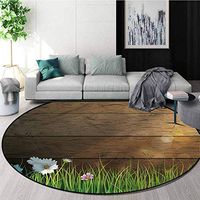 RUGSMAT Flower Round Rug Kid Carpet,Chamomile Field Grass Foam Mat Bedroom Decor Round-39