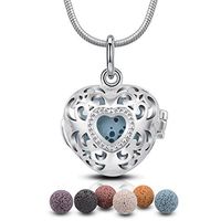 EUDORA Aroma Mini Heart Lava Stone Aromatherapy Essential Oil Diffuser Necklace Pendant, 24" + 7PCS Rocks