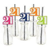 21st Birthday - Cheerful Happy Birthday - Paper Straw Decor - Colorful Twenty-First Birthday Party Striped Decorative Straws - Set of 24