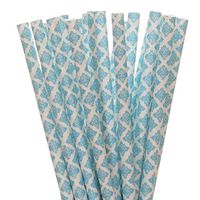 Bright Blue Damask Paper Straws (75)