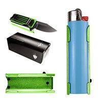 Lighter Holder With Folding Pocket Knife, For BIC Lighter Holder Only (Lighter Not Included) (Green)