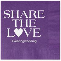 Share the Love Hashtag Personalized Beverage Cocktail Napkins - 100 Custom Printed Purple Paper Napkins with choice of foil