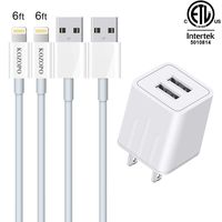 KOZOPO Phone Charger Durable USB Cable 6FT (2-Pack) Fast Charging Data Sync Transfer Cord with 2 Port Plug Travel Wall Charger Compatible with Phone X/8/7/Plus/6S/6/SE/5S/5C
