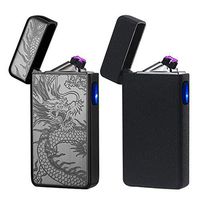 USB Lighter 2 Pack,Dual Arc Electric Plasma Lighter Rechargeable Flameless Metal Lighter Windproof Pulse Flip Lighter Candle Lighter (Black Dragon & Matte Black)