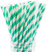 Made in USA Pack of 150 Teal Swirls Biodegradable Paper Drinking Straws (FDA-approved, BPI-Certified, Chlorine Free)